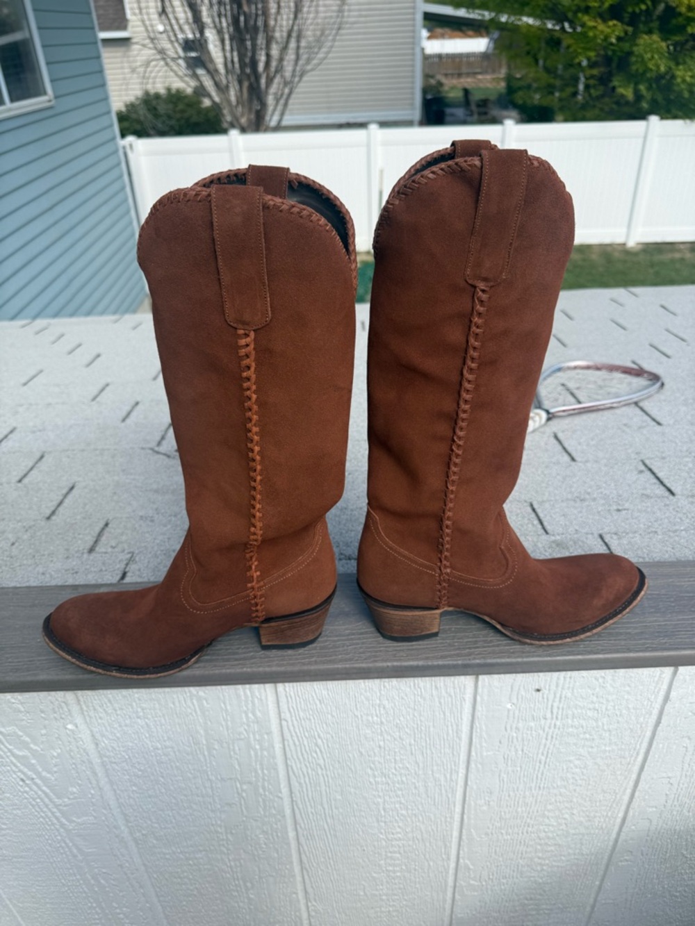 Women's Brown Plain Jane Lane Suede Western Knee-High Boots - Picture 5 of 10